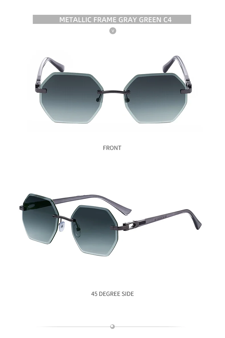Black metal Men's Diamond Cut Polygon Rimless Sunglasses - Premium Driving Eyewear - Details 21