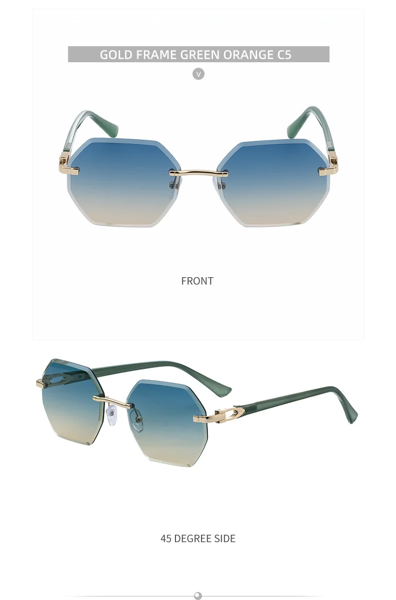 Black metal Men's Diamond Cut Polygon Rimless Sunglasses - Premium Driving Eyewear - Details 22