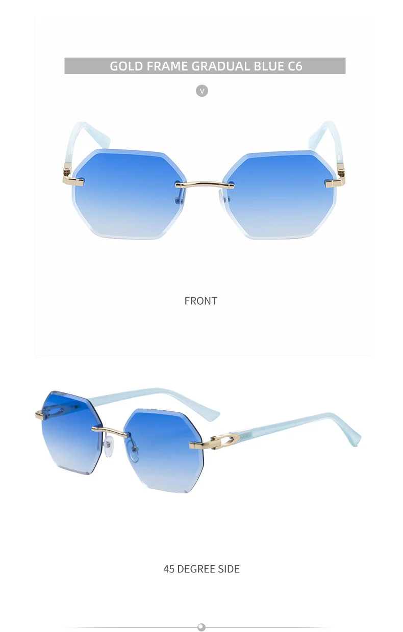 Black metal Men's Diamond Cut Polygon Rimless Sunglasses - Premium Driving Eyewear - Details 23