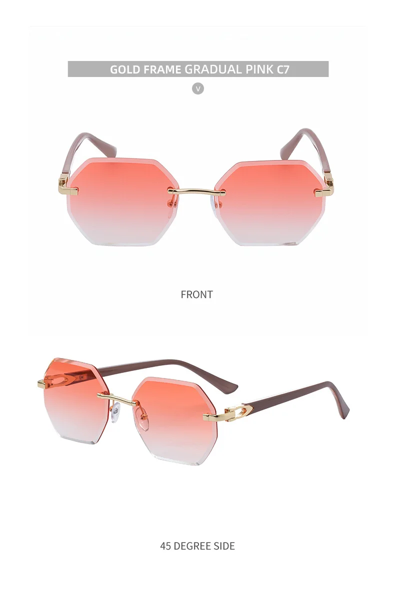 Black metal Men's Diamond Cut Polygon Rimless Sunglasses - Premium Driving Eyewear - Details 24