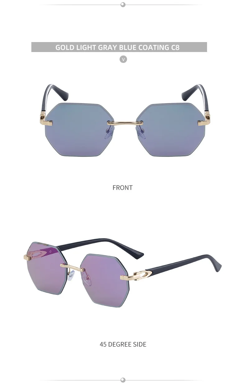Black metal Men's Diamond Cut Polygon Rimless Sunglasses - Premium Driving Eyewear - Details 25