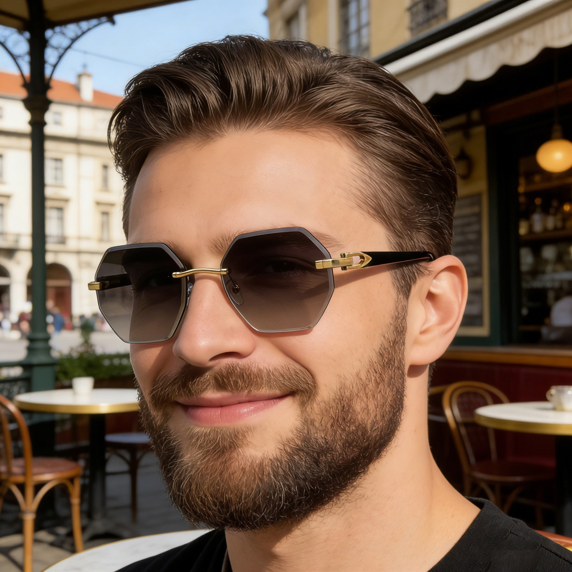Men's Diamond Cut Polygon Rimless Sunglasses - Premium Driving Eyewear Custom Eyewear