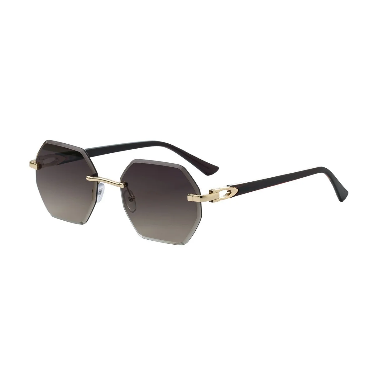 Black metal Men's Diamond Cut Polygon Rimless Sunglasses - Premium Driving Eyewear - View 4
