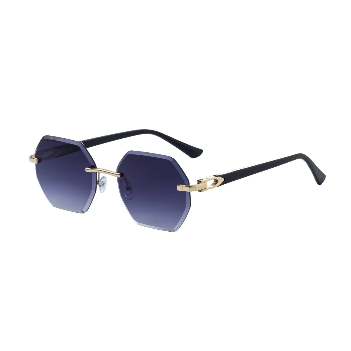 Black metal Men's Diamond Cut Polygon Rimless Sunglasses - Premium Driving Eyewear - View 5