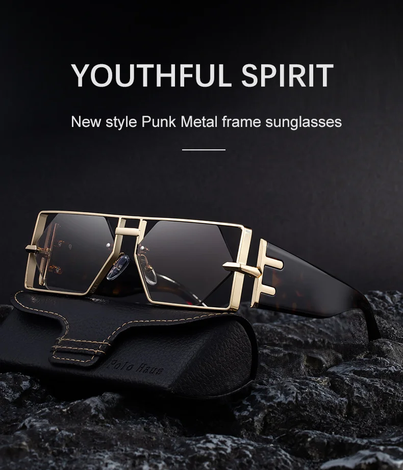 Black metal Men's Fashion Square Hollow Sunglasses - Trendy Metal Frame UV400 Protection - Details 1