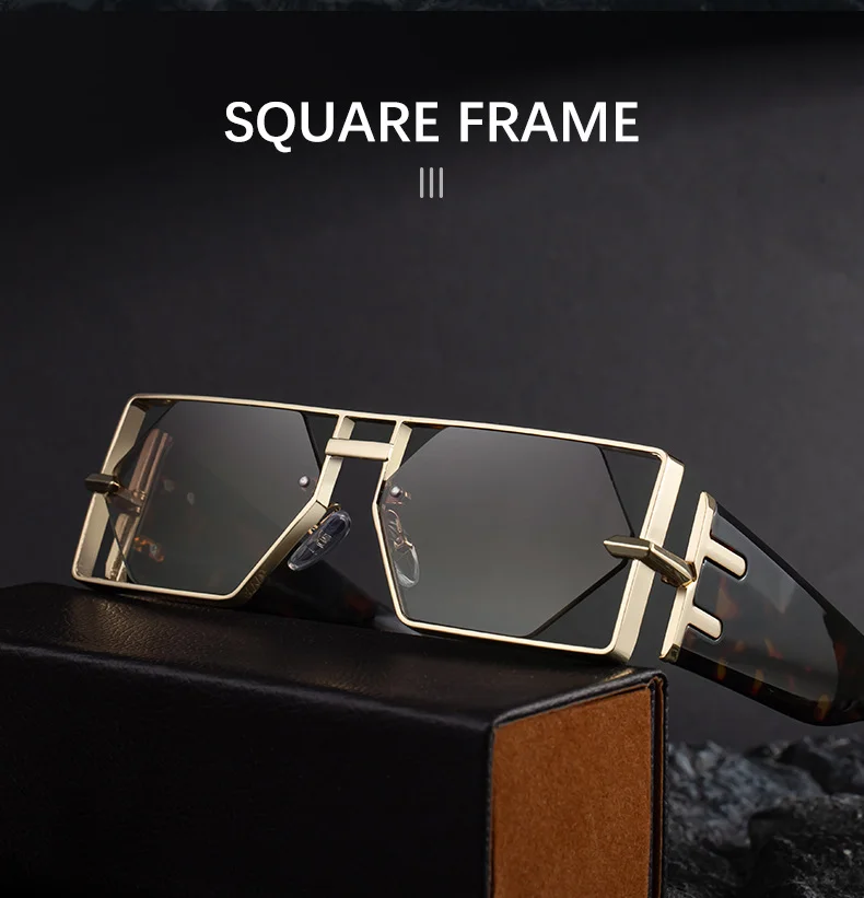 Black metal Men's Fashion Square Hollow Sunglasses - Trendy Metal Frame UV400 Protection - Details 5