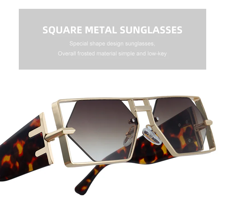 Black metal Men's Fashion Square Hollow Sunglasses - Trendy Metal Frame UV400 Protection - Details 7