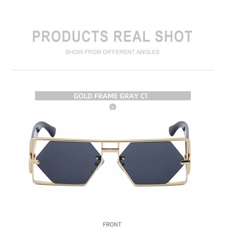 Black metal Men's Fashion Square Hollow Sunglasses - Trendy Metal Frame UV400 Protection - Details 14