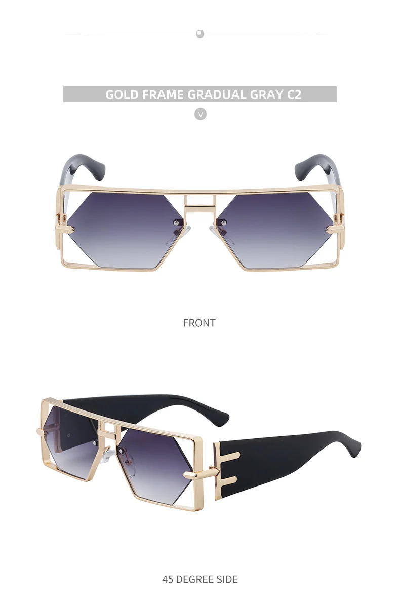 Black metal Men's Fashion Square Hollow Sunglasses - Trendy Metal Frame UV400 Protection - Details 16