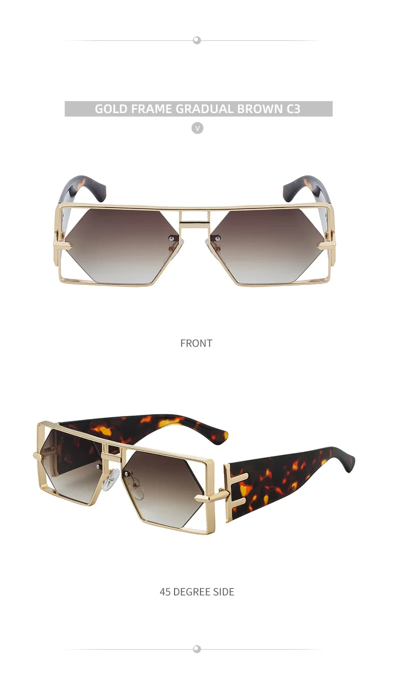Black metal Men's Fashion Square Hollow Sunglasses - Trendy Metal Frame UV400 Protection - Details 17