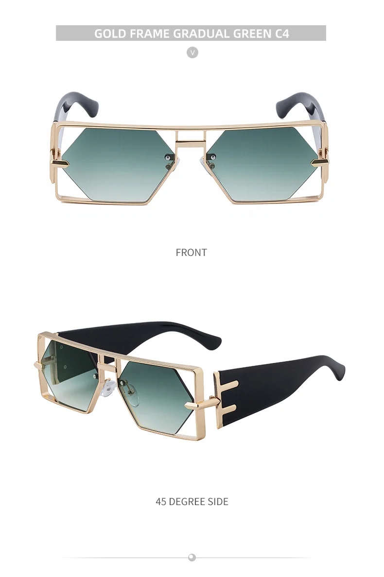 Black metal Men's Fashion Square Hollow Sunglasses - Trendy Metal Frame UV400 Protection - Details 18