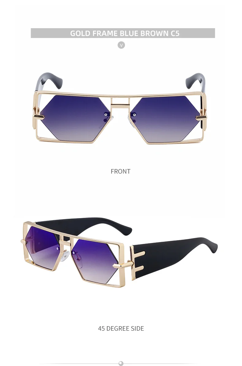 Black metal Men's Fashion Square Hollow Sunglasses - Trendy Metal Frame UV400 Protection - Details 19