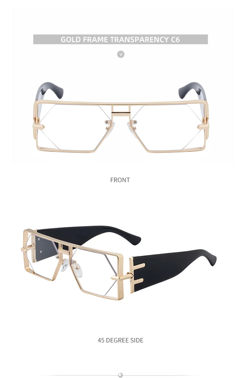 Black metal Men's Fashion Square Hollow Sunglasses - Trendy Metal Frame UV400 Protection - Details 20