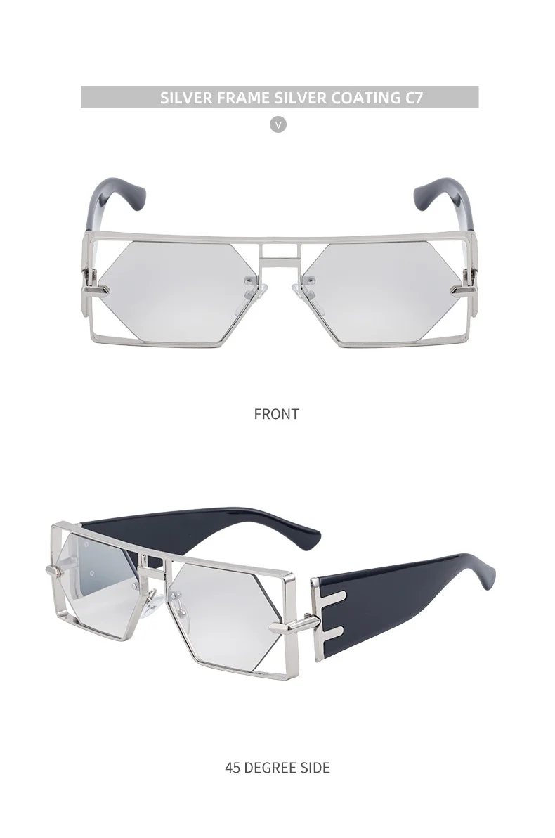 Black metal Men's Fashion Square Hollow Sunglasses - Trendy Metal Frame UV400 Protection - Details 21