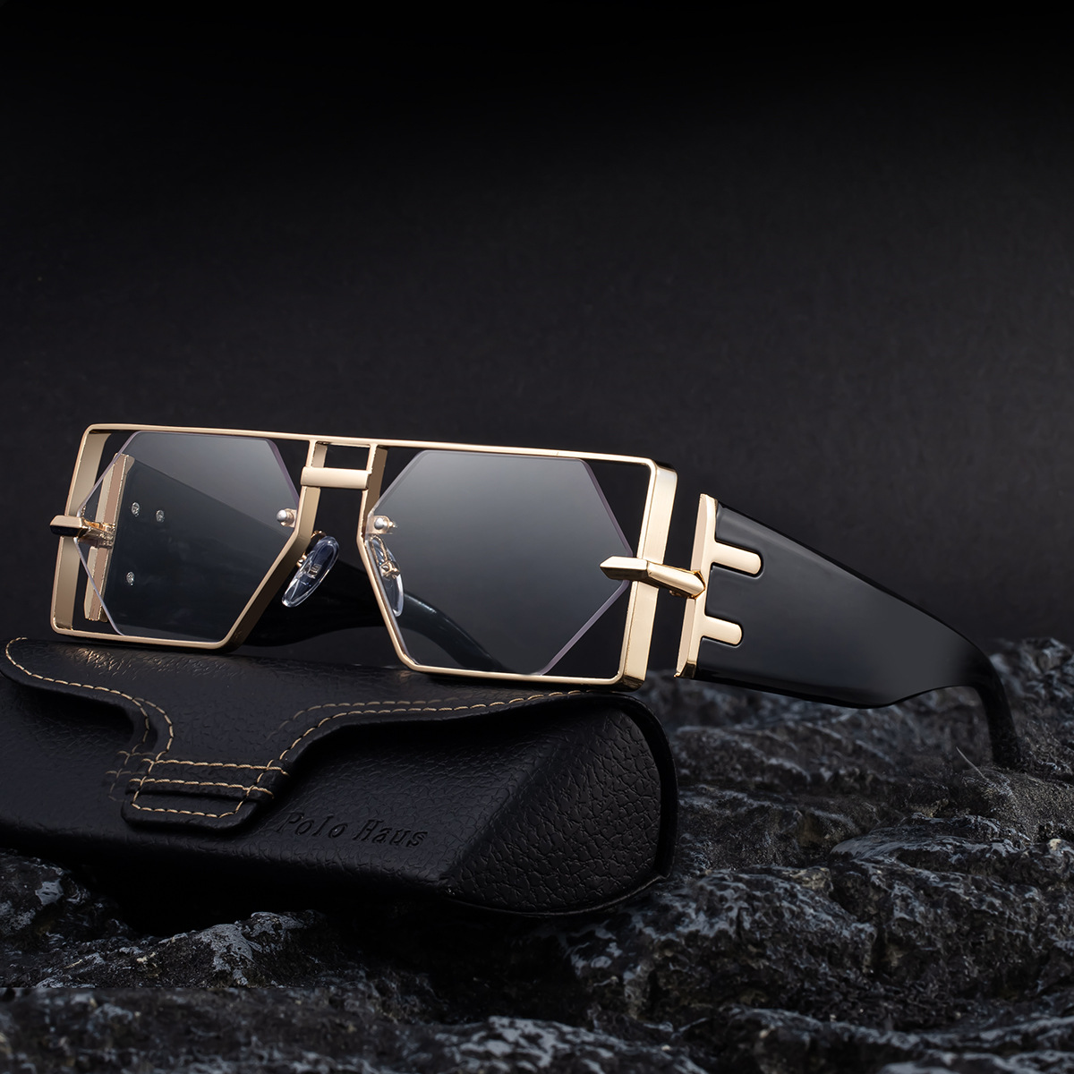 Men's Fashion Square Hollow Sunglasses - Trendy Metal Frame UV400 Protection Custom Eyewear