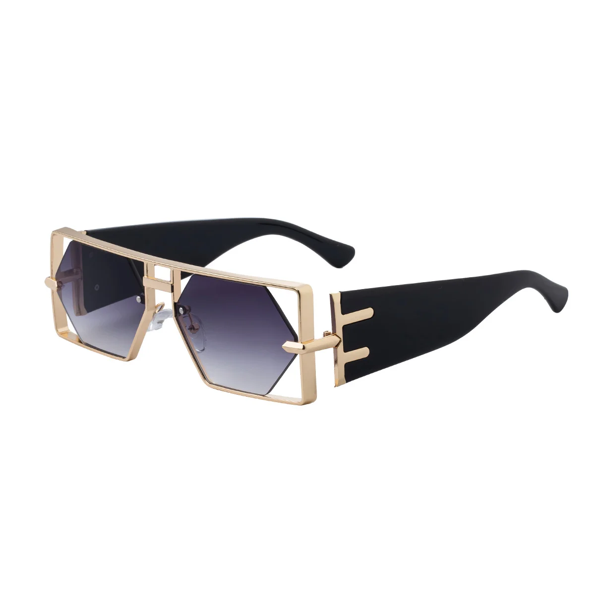 Black metal Men's Fashion Square Hollow Sunglasses - Trendy Metal Frame UV400 Protection - View 5