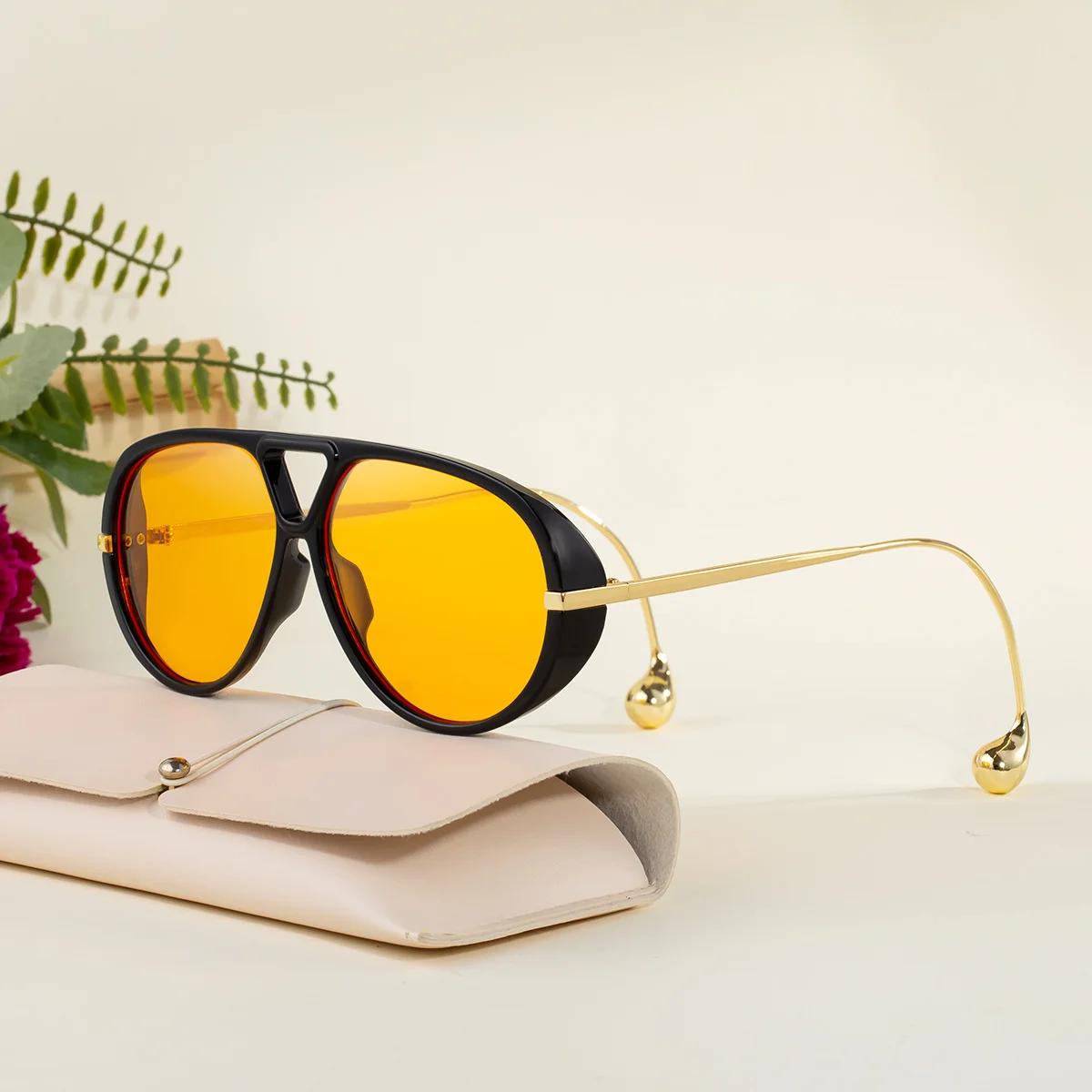 Black PC Women's Fashion Double Bridge Aviator Sunglasses - Trendy Pilot Sun Glasses UV400 - View 2