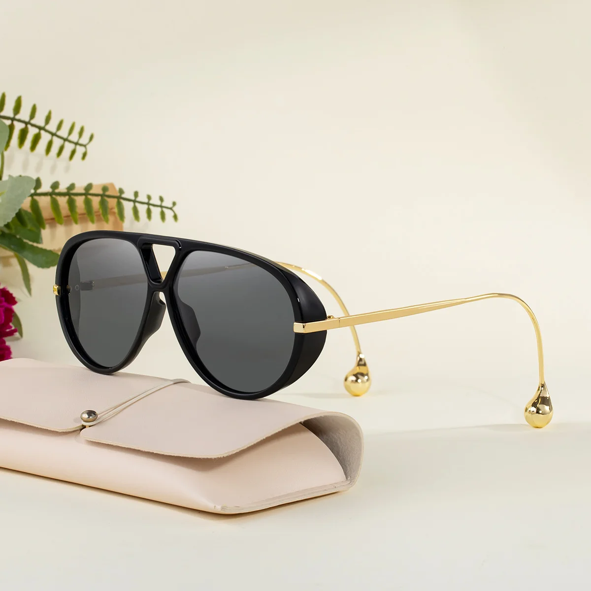 Black PC Women's Fashion Double Bridge Aviator Sunglasses - Trendy Pilot Sun Glasses UV400 - View 3
