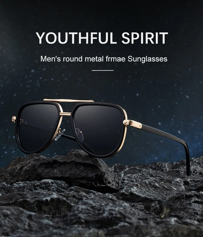 Black PC Unisex Retro Aviator Sunglasses - New Fashion Trendy Pilot Sun Glasses UV400 - Details 2