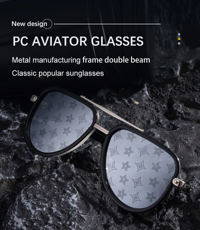 Black PC Unisex Retro Aviator Sunglasses - New Fashion Trendy Pilot Sun Glasses UV400 - Details 3