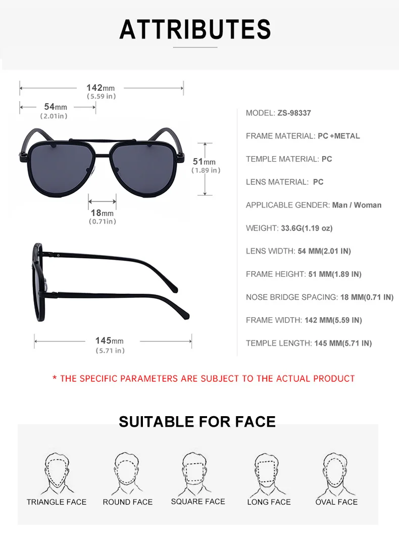 Black PC Unisex Retro Aviator Sunglasses - New Fashion Trendy Pilot Sun Glasses UV400 - Details 13