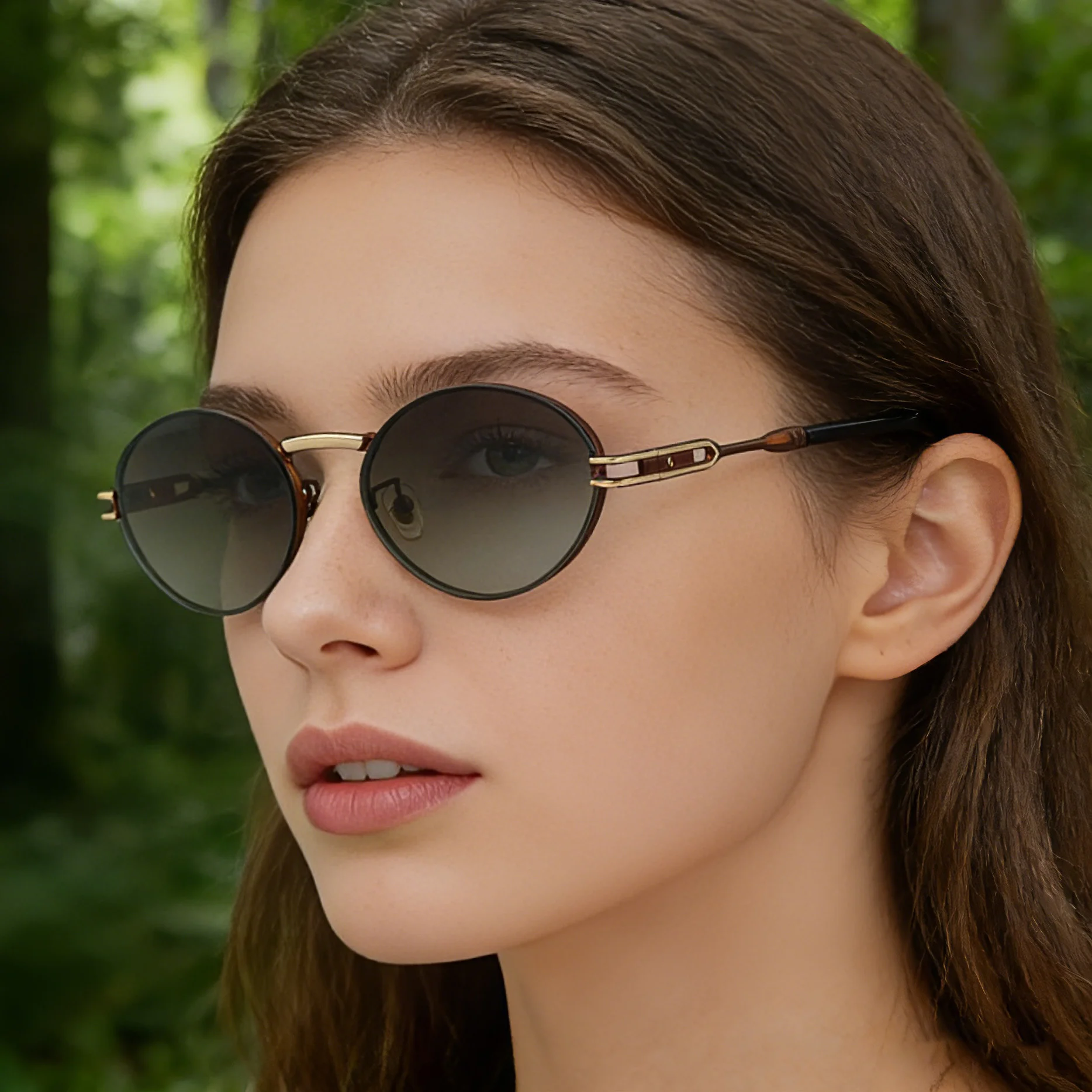 Black metal Women's Fashion Oval Sunglasses - Trendy Personalized Outdoor UV400 Eyewear - Details 1