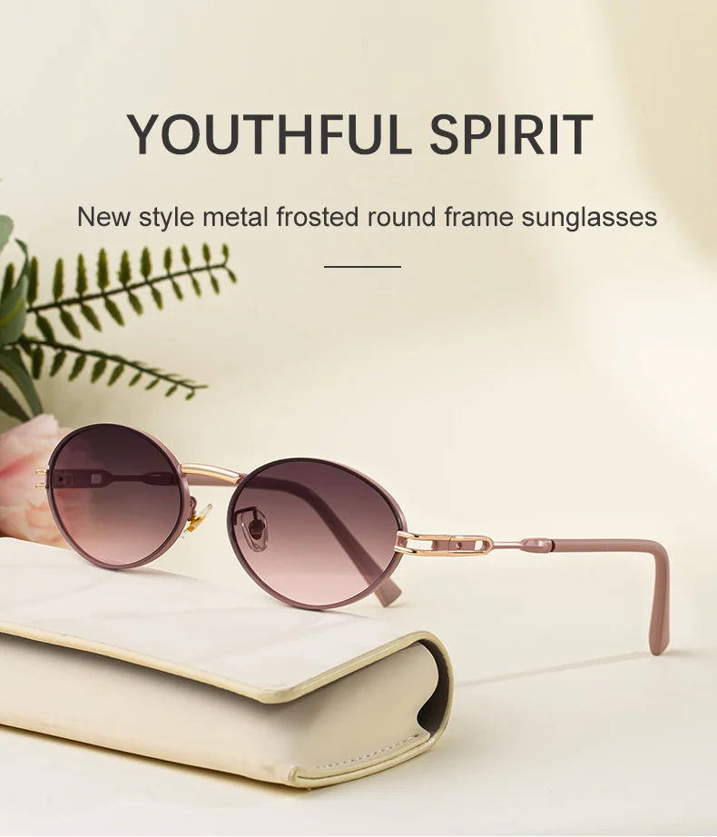 Black metal Women's Fashion Oval Sunglasses - Trendy Personalized Outdoor UV400 Eyewear - Details 2
