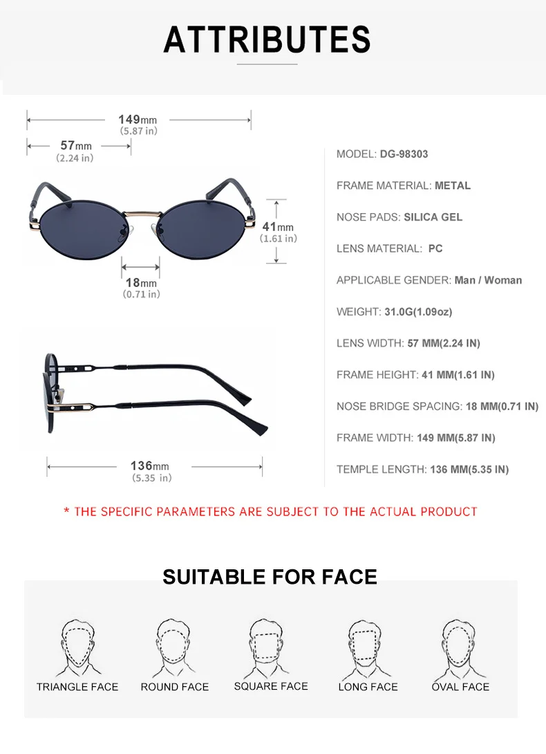Black metal Women's Fashion Oval Sunglasses - Trendy Personalized Outdoor UV400 Eyewear - Details 13
