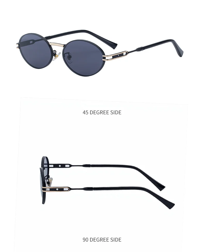 Black metal Women's Fashion Oval Sunglasses - Trendy Personalized Outdoor UV400 Eyewear - Details 15