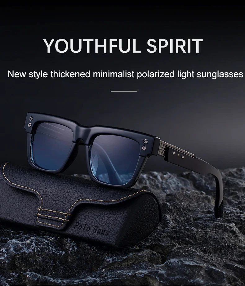 Black metal Men's Vintage Square Polarized Sunglasses - Premium Rivet Detail Driving Eyewear - Details 2