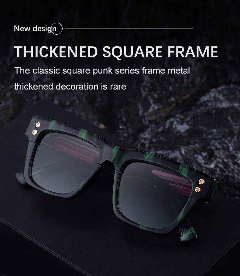 Black metal Men's Vintage Square Polarized Sunglasses - Premium Rivet Detail Driving Eyewear - Details 3