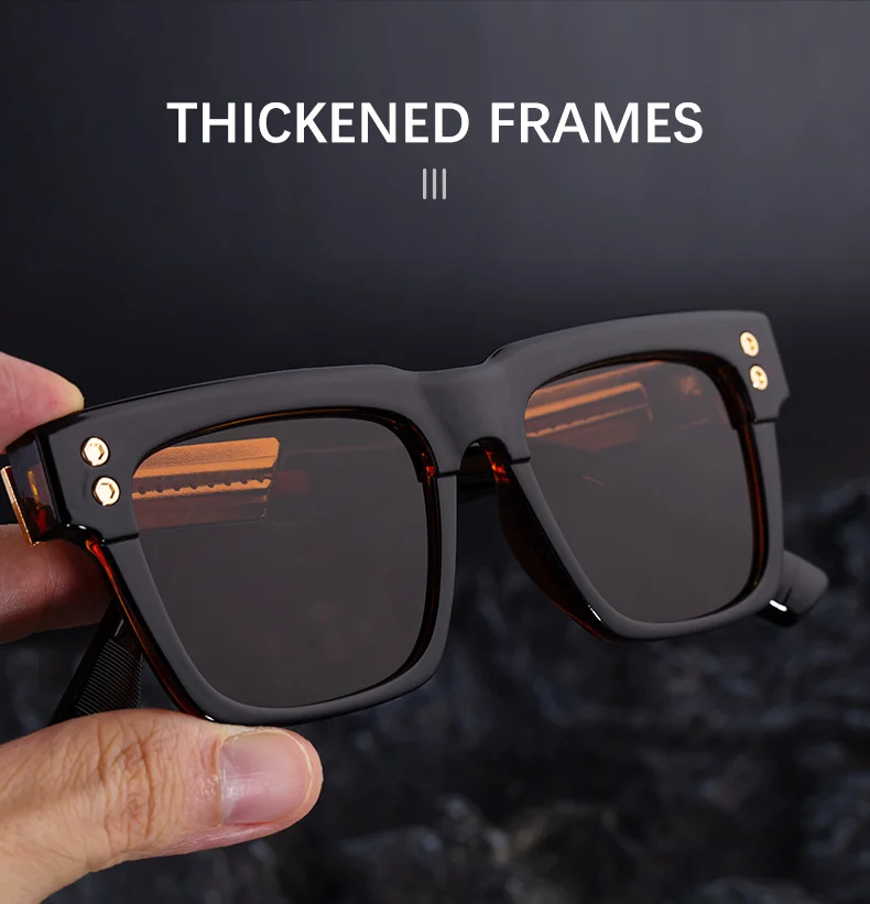 Black metal Men's Vintage Square Polarized Sunglasses - Premium Rivet Detail Driving Eyewear - Details 6