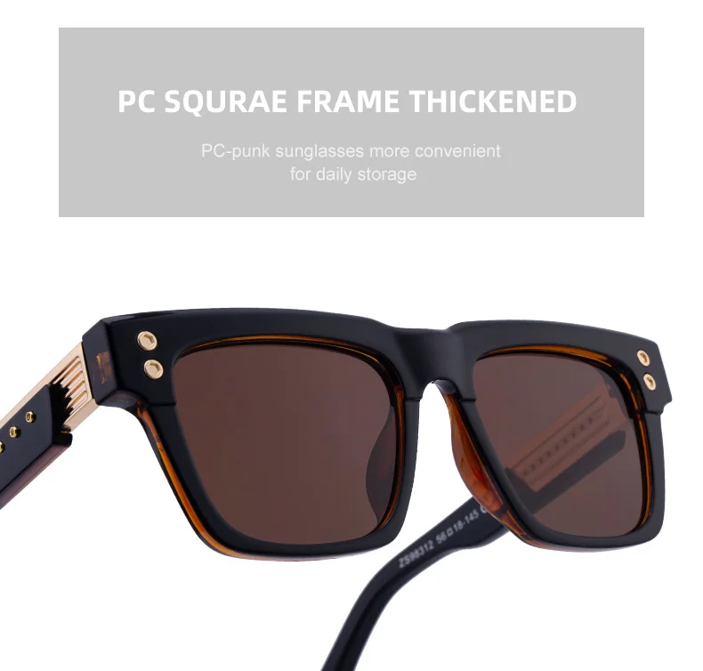 Black metal Men's Vintage Square Polarized Sunglasses - Premium Rivet Detail Driving Eyewear - Details 9