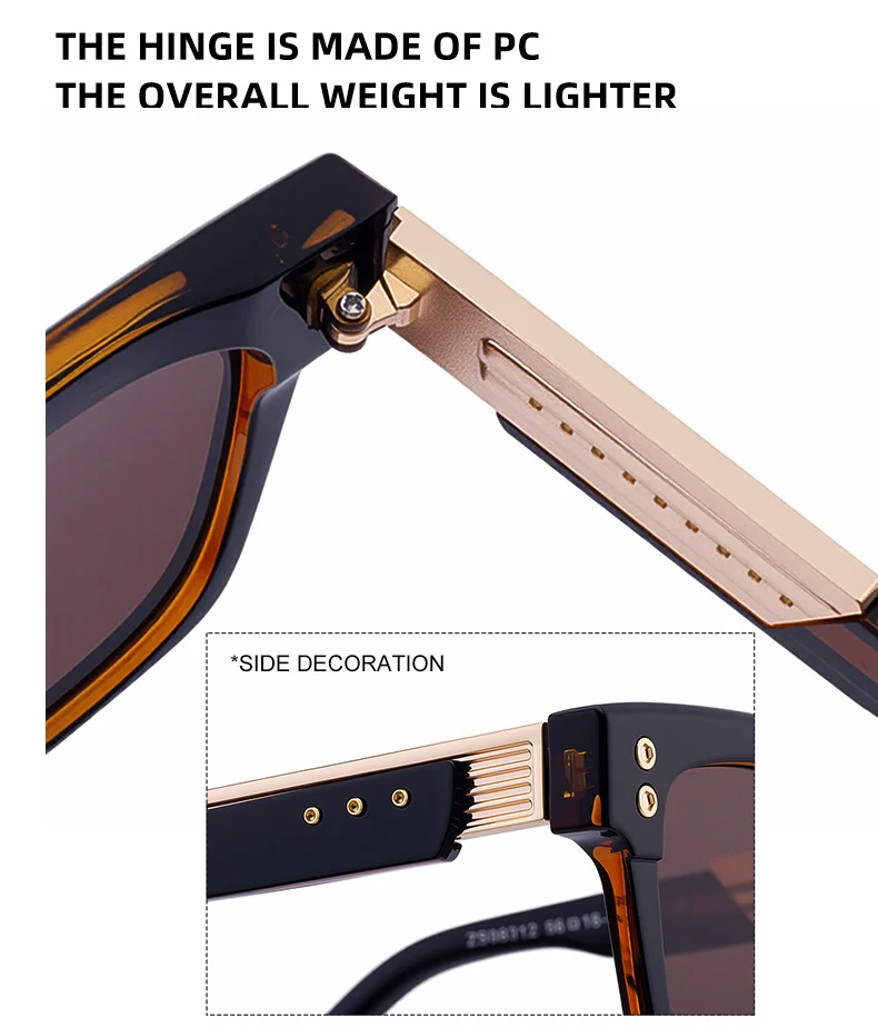 Black metal Men's Vintage Square Polarized Sunglasses - Premium Rivet Detail Driving Eyewear - Details 11