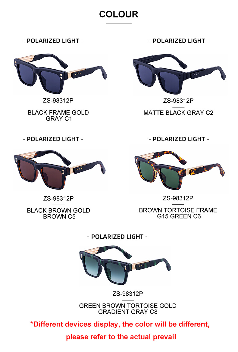 Men's Vintage Square Polarized Sunglasses - Premium Rivet Detail Driving Eyewear Details and Specifications