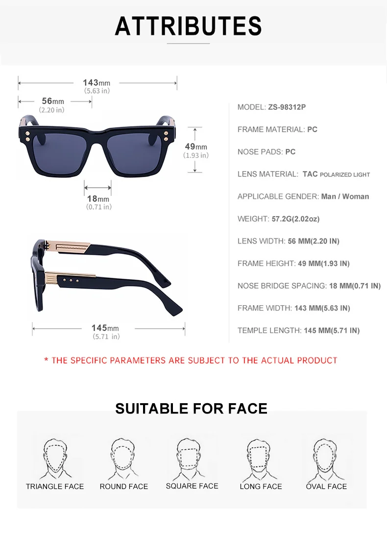 Black metal Men's Vintage Square Polarized Sunglasses - Premium Rivet Detail Driving Eyewear - Details 14