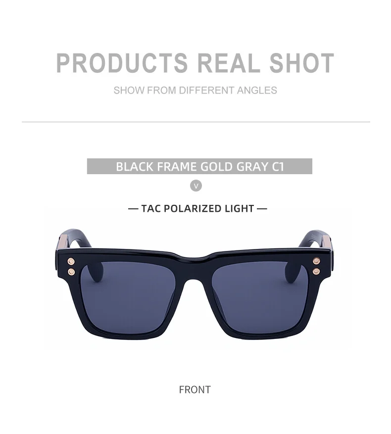 Black metal Men's Vintage Square Polarized Sunglasses - Premium Rivet Detail Driving Eyewear - Details 15