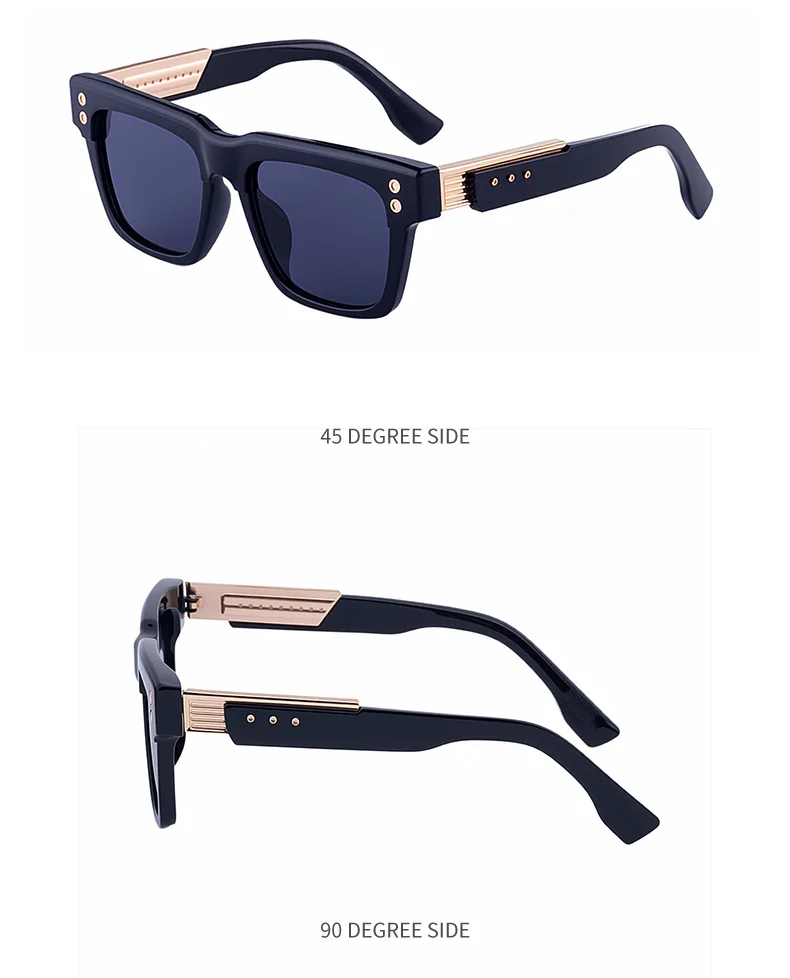 Black metal Men's Vintage Square Polarized Sunglasses - Premium Rivet Detail Driving Eyewear - Details 16