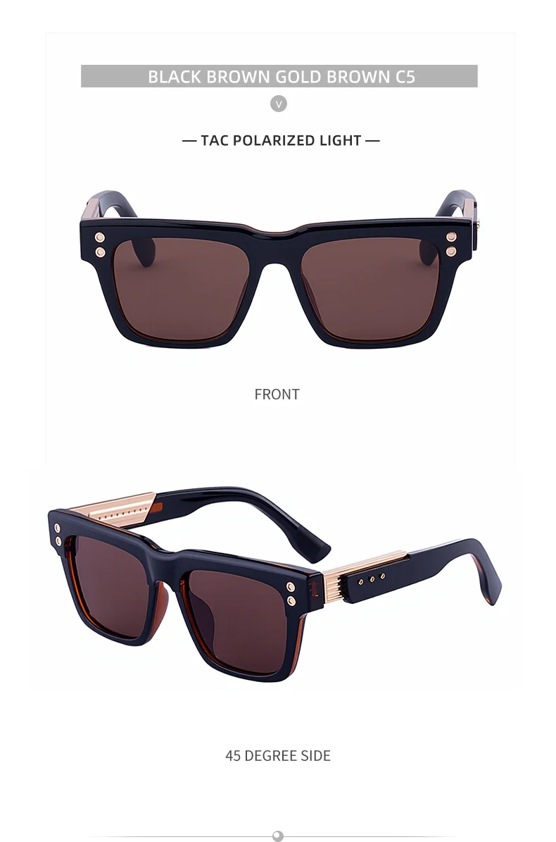 Black metal Men's Vintage Square Polarized Sunglasses - Premium Rivet Detail Driving Eyewear - Details 18