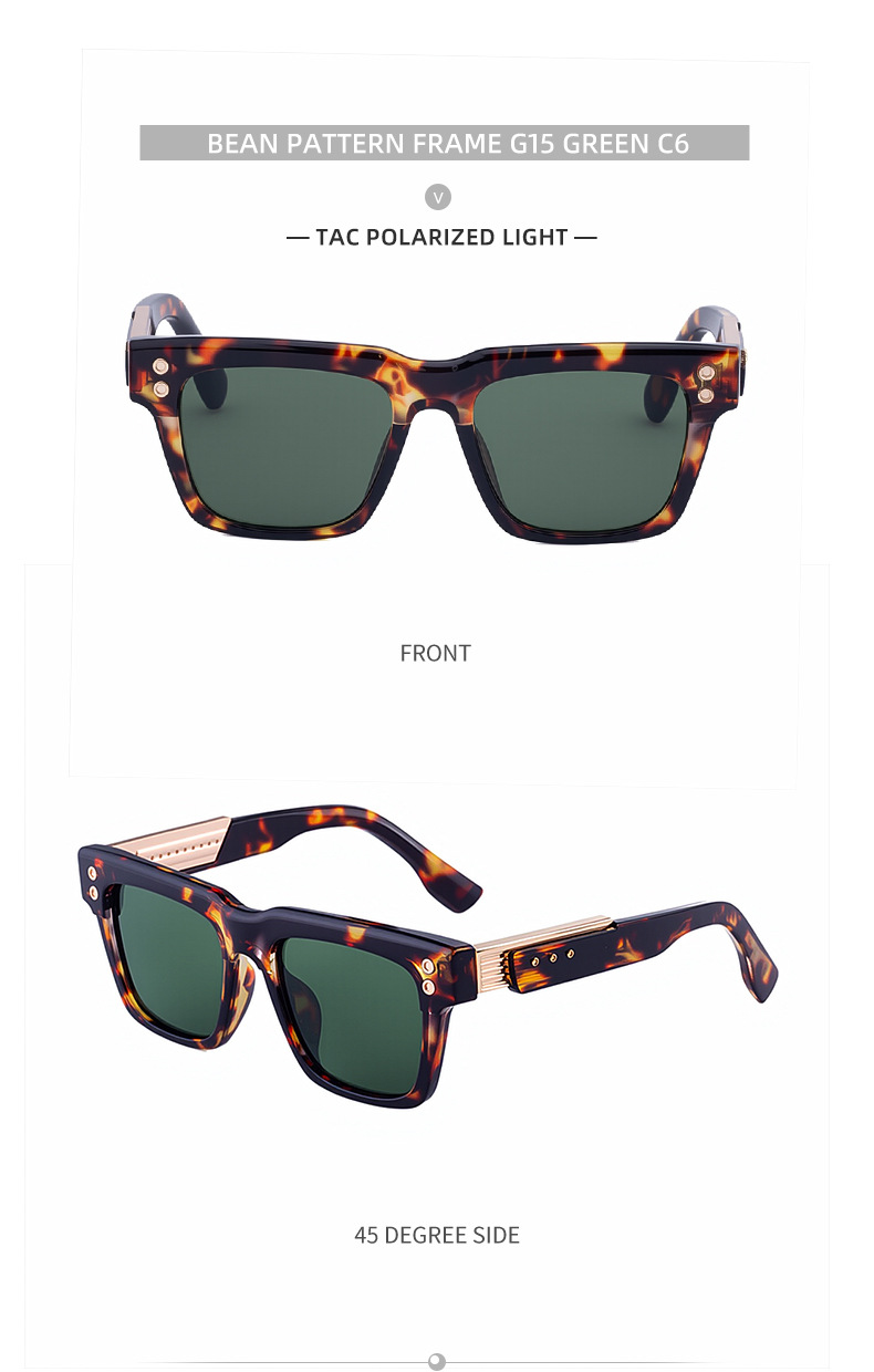 Men's Vintage Square Polarized Sunglasses - Premium Rivet Detail Driving Eyewear Details and Specifications