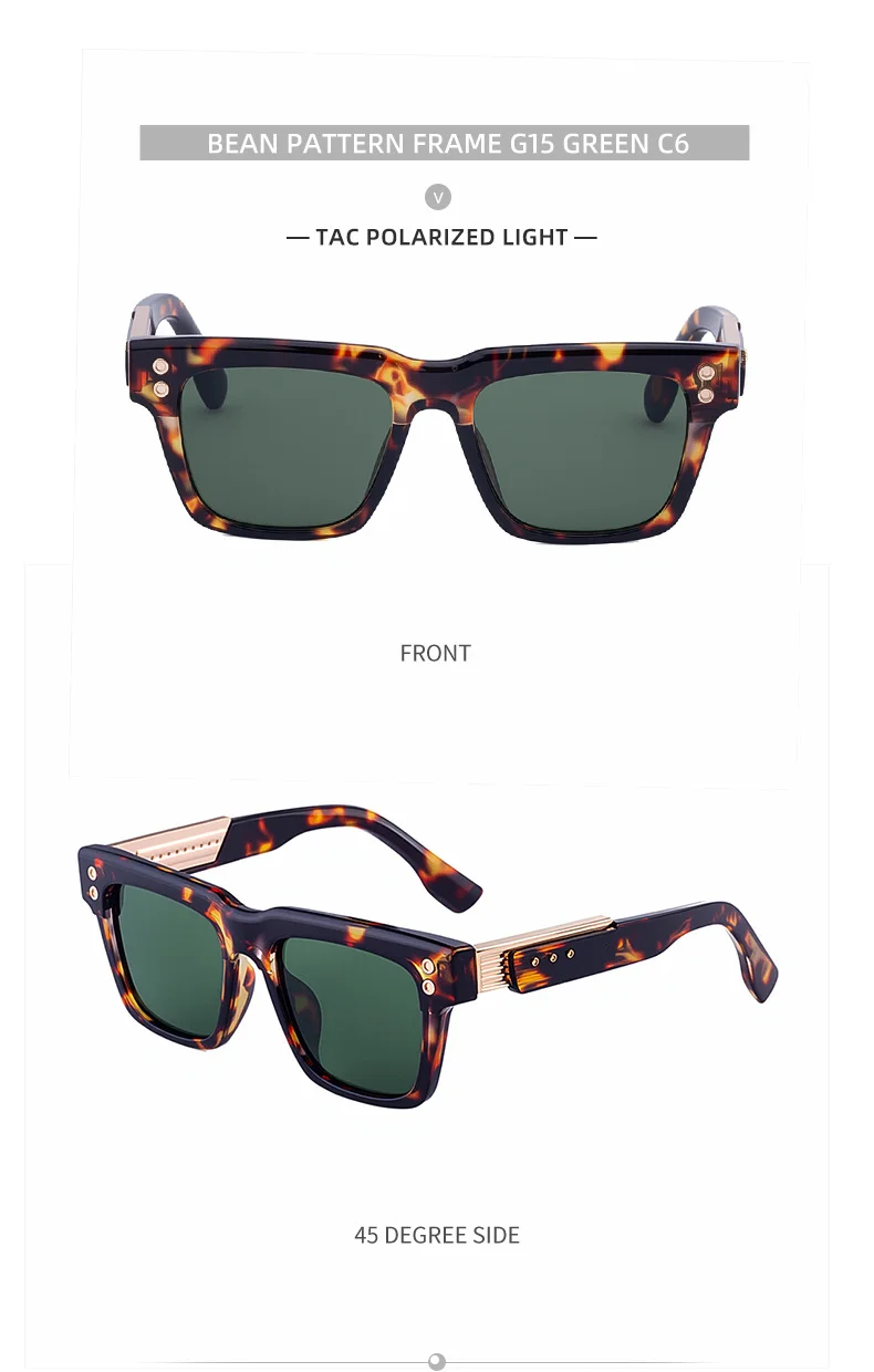 Black metal Men's Vintage Square Polarized Sunglasses - Premium Rivet Detail Driving Eyewear - Details 19