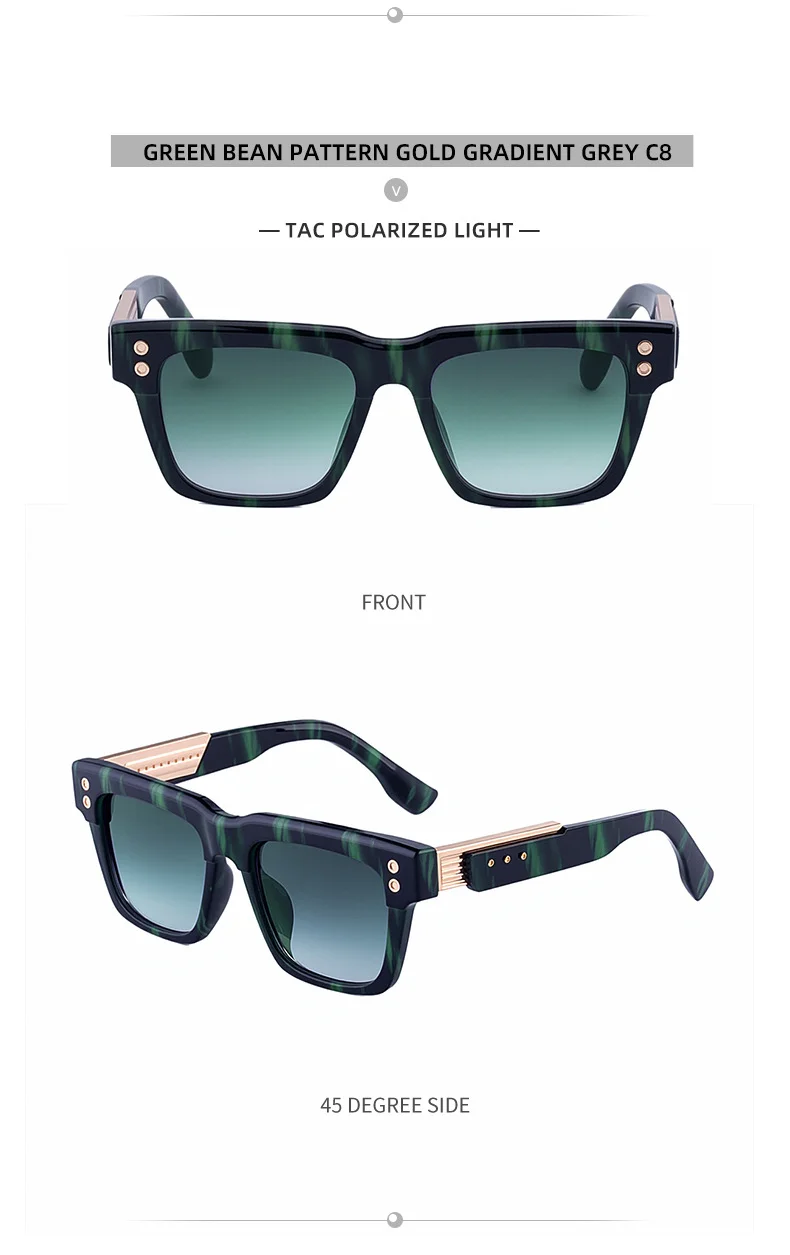 Black metal Men's Vintage Square Polarized Sunglasses - Premium Rivet Detail Driving Eyewear - Details 20