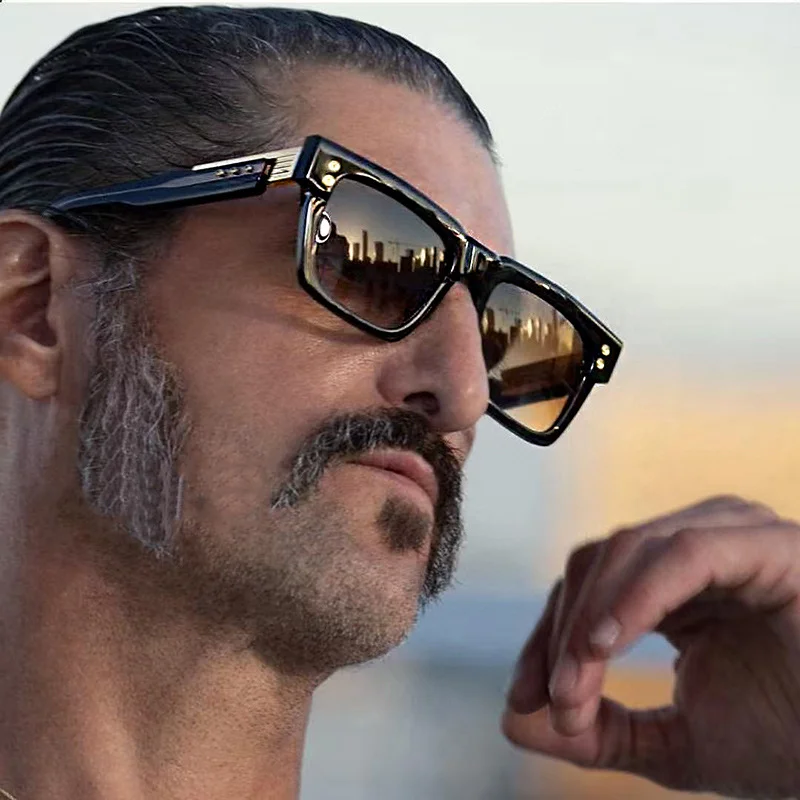 Men's Vintage Square Polarized Sunglasses - Premium Rivet Detail Driving Eyewear