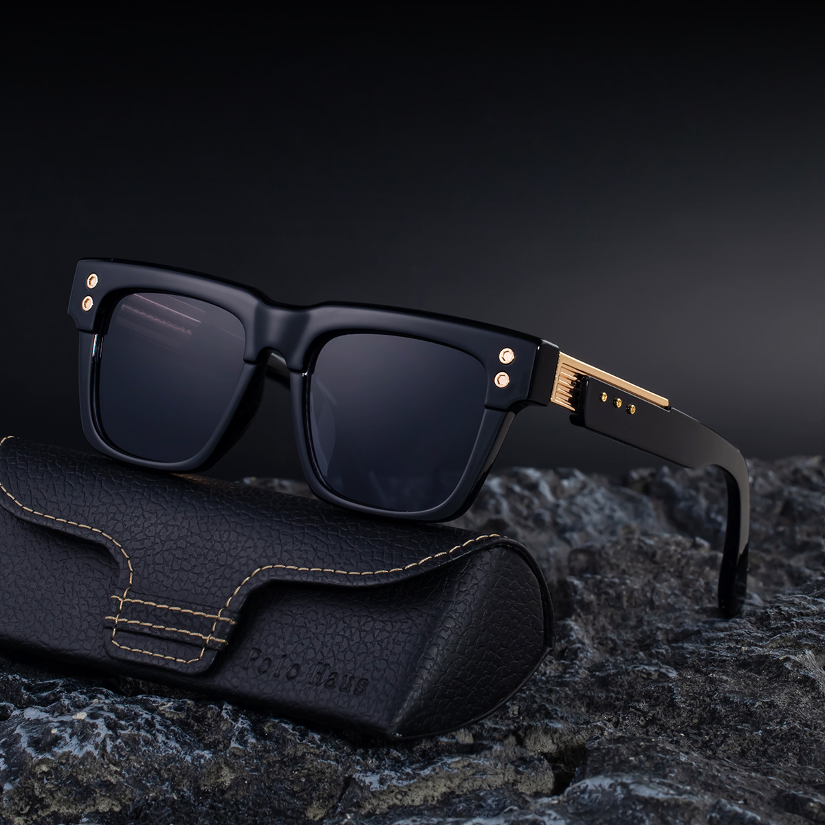 Men's Vintage Square Polarized Sunglasses - Premium Rivet Detail Driving Eyewear Custom Eyewear
