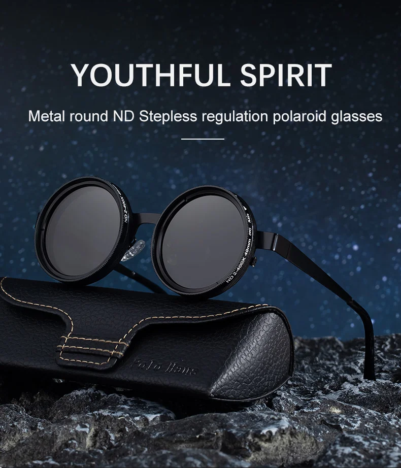 Black metal Men's ND9 Adjustable Zoom Sunglasses - Premium Round Polarized UV400 Eyewear - Details 3