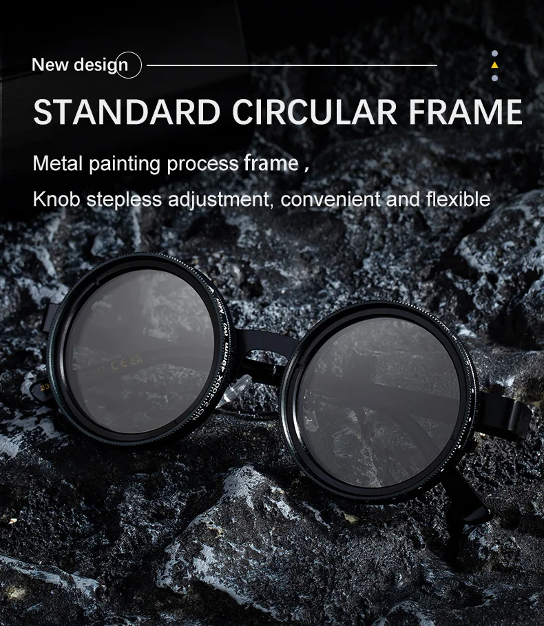 Black metal Men's ND9 Adjustable Zoom Sunglasses - Premium Round Polarized UV400 Eyewear - Details 4