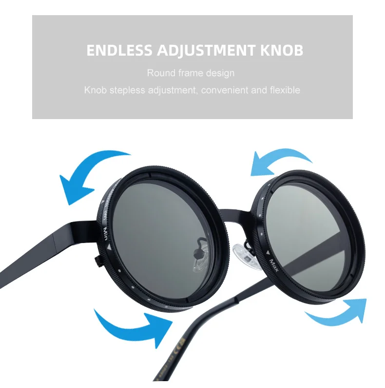 Black metal Men's ND9 Adjustable Zoom Sunglasses - Premium Round Polarized UV400 Eyewear - Details 11