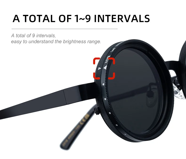 Black metal Men's ND9 Adjustable Zoom Sunglasses - Premium Round Polarized UV400 Eyewear - Details 12