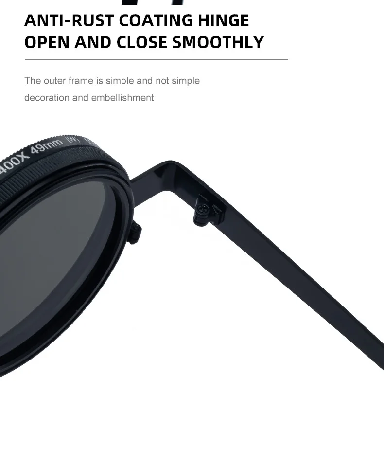 Black metal Men's ND9 Adjustable Zoom Sunglasses - Premium Round Polarized UV400 Eyewear - Details 14