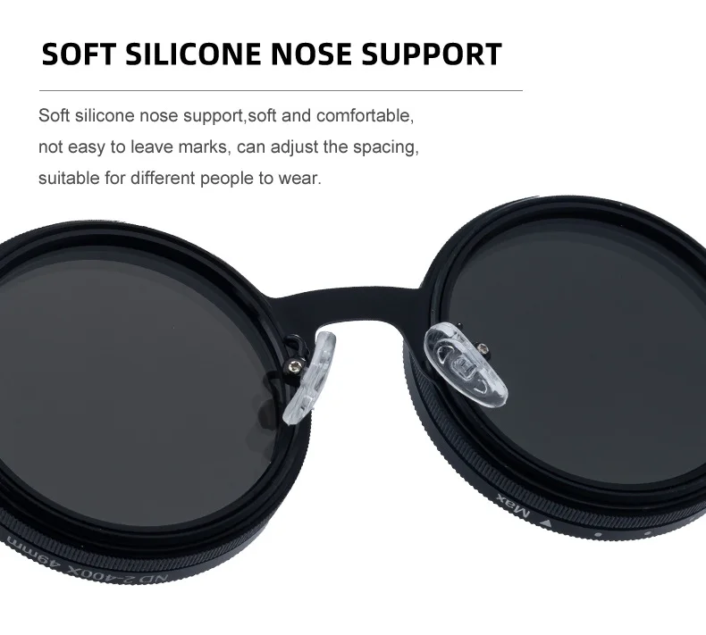 Black metal Men's ND9 Adjustable Zoom Sunglasses - Premium Round Polarized UV400 Eyewear - Details 15
